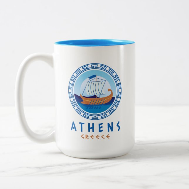 Taza Bicolor Atenas, Grecia Diseño de Barco Griego (Izquierda)