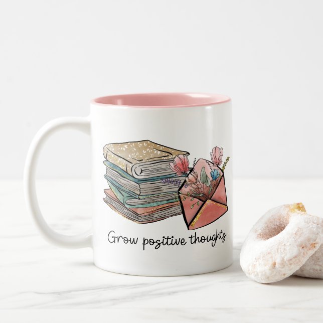 Taza Bicolor Aumentar los pensamientos positivos (Con donut)