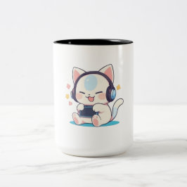 Taza Bicolor Auriculares de gato Chibi lindos para consola port