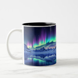 Taza Bicolor Aurora Boreal Sobre Montañas Heladas | Norte L