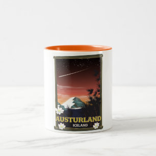 Taza Bicolor austurland Islandia cartel de viaje a Islandia
