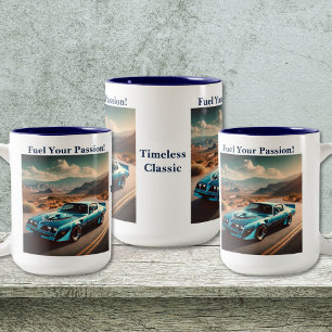 Taza Bicolor Auto estilo transam azul clásico
