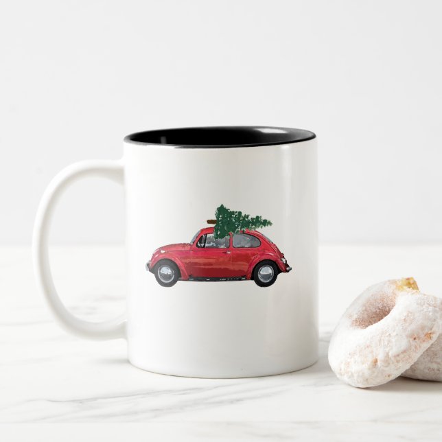 Taza Bicolor Auto retro con arte de árbol (Con donut)