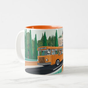 Taza Bicolor autobús turístico de estilo vintage con pasajeros 