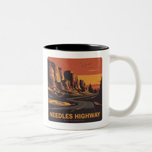 Taza Bicolor Autopista Needles Dakota del Sur cielo rojo (Derecha)