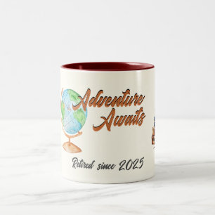 Taza Bicolor Aventura de Viaje de Jubilación Espera al Globo