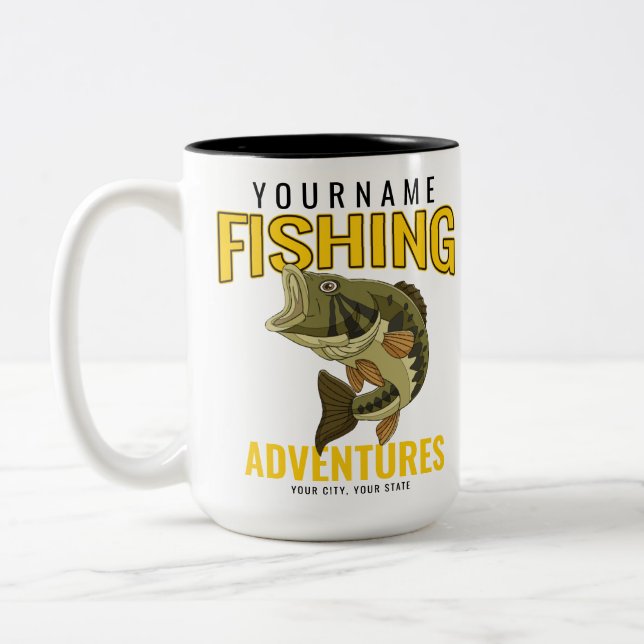 Taza Bicolor Aventuras de Pesca Personalizadas Angler de Lubina (Izquierda)