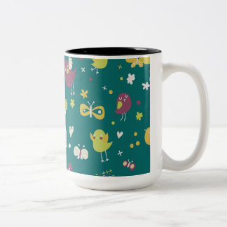 Taza Bicolor Aves caprichosas y mariposas