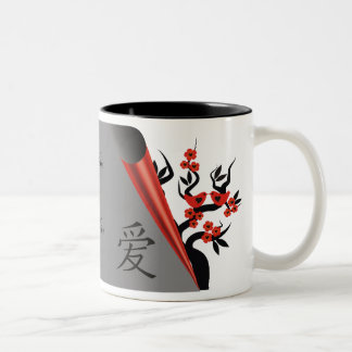 Taza Bicolor Aves De Amor Rojo En Los Mugs De Árbol Sakura