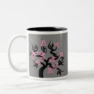 Taza Bicolor Aves De Amor Rosa En Los Mugs De Árbol De Sakura