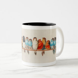 Taza Bicolor Aves de Arte Vintage - Pájaro Retro Colorido