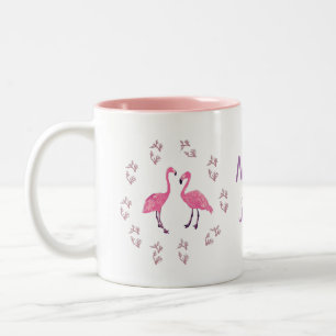 Taza Bicolor Aves Flamingo Rosadas