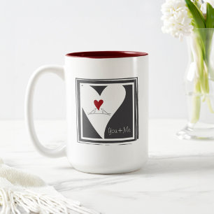 Taza Bicolor Aves modernas simples y personalizadas en el coraz