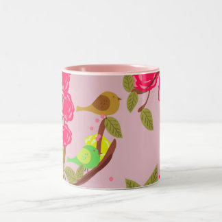 Taza Bicolor Aves y flores de estilo vintage