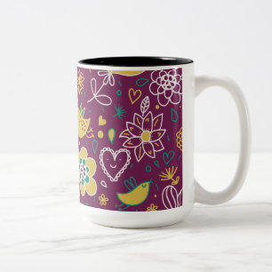 Taza Bicolor Aves y flores singulares de vino