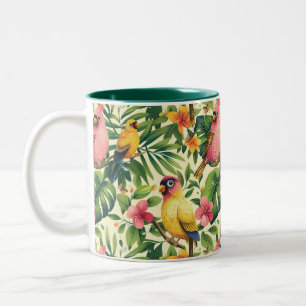 Taza Bicolor Aves y Mariposas Tropicales