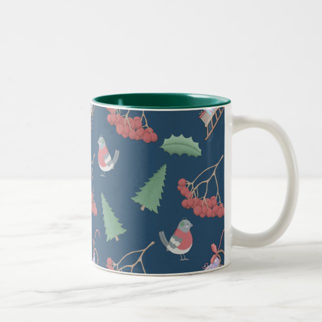 Taza Bicolor Aves y navidades azules (Derecha)