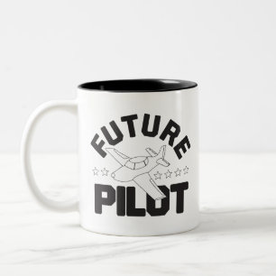 Taza Bicolor Aviación para niños que vuelan en un avión piloto 