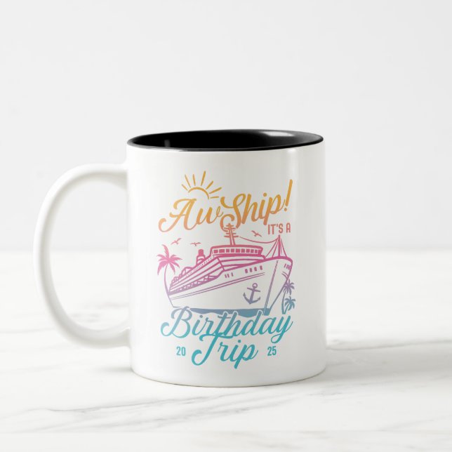 Taza Bicolor Aw Ship Personalizado Birthday Cruise Group Mating (Izquierda)