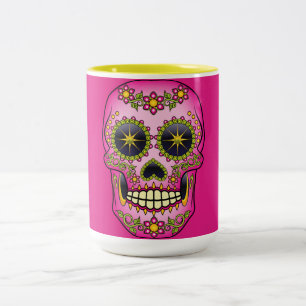 Taza Bicolor Azúcar Skull Magenta Floral