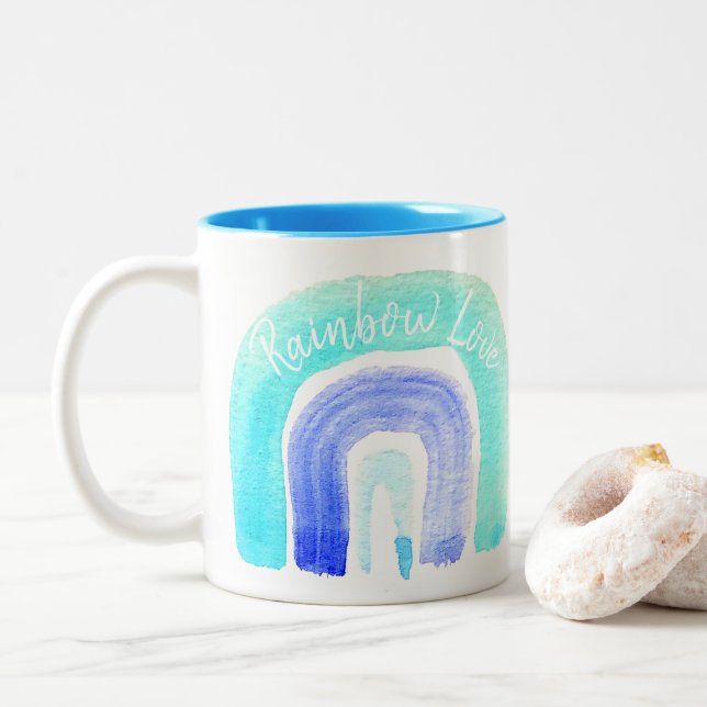 Taza Bicolor Azul arcoiris amor acuático (Con donut)