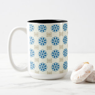Taza Bicolor Azul Cobalto Floral y Mariposa Dorada