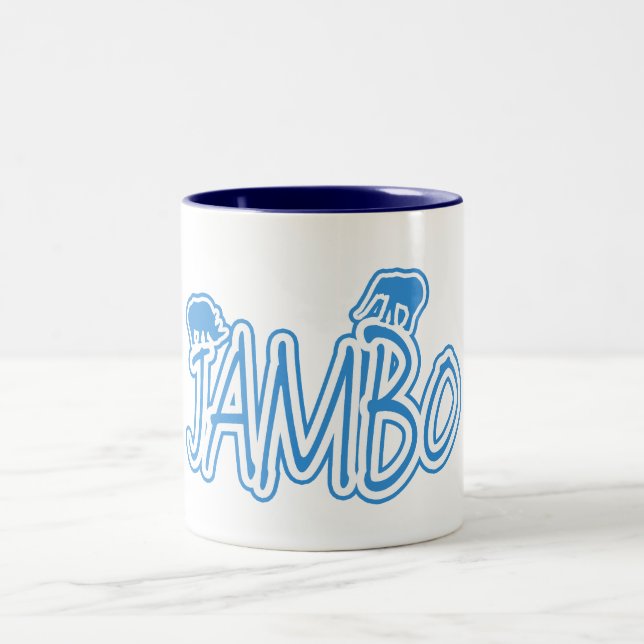 Taza Bicolor Azul del suajili de Jambo hola (Centro)
