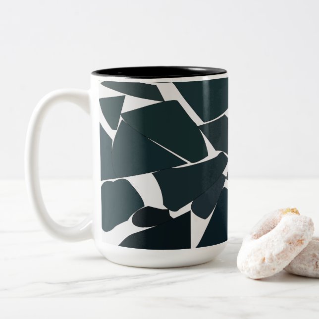 Taza Bicolor Azul Gris Moderno Geométrico  (Con donut)