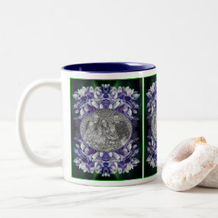 Taza Bicolor Azul Hydrangea Petales Marco Añadir tu foto
