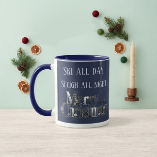 Taza Bicolor Azul Marino Invierno Esquí Todo el Día Alpino Navi