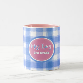Taza Bicolor Azul Pastel & Plaid Pik Personalizado