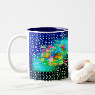 Taza Bicolor Azul Resumen Estrellas geométricas Verde brillante