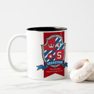 Taza Bicolor Azul rojo del significado de Sebastian del pájaro