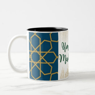 Taza Bicolor Azul y dorado y verde Umrah Mubarak