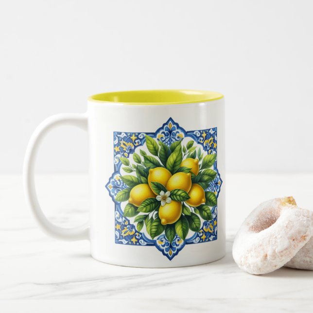 Taza Bicolor Azulejo de Limón (Con donut)