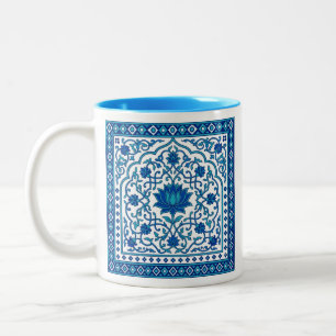 Taza Bicolor Azulejo de Mandala de Loto Azul
