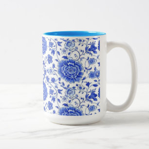 Taza Bicolor Azulejo Lisboa Portugal Floral Azul y Blanco Cera