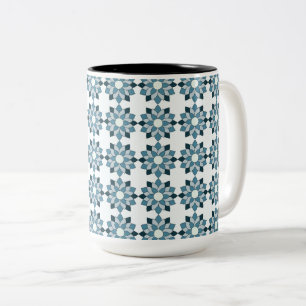 Taza Bicolor Azulejos Florales Azules Sin Costuras