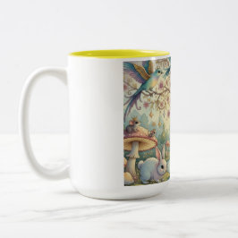 Taza Bicolor Azulejos y conejos en un jardín de ensueño