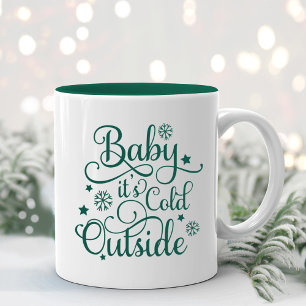 Taza Bicolor Baby hace frío afuera guión de hoja perenne