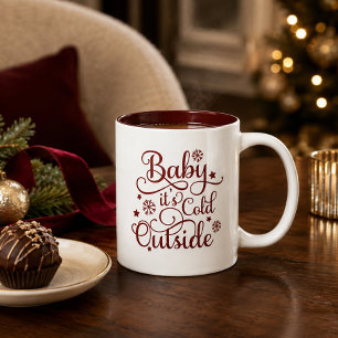 Taza Bicolor Baby hace frío afuera Maroon Dos Tonos