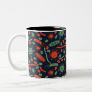 Taza Bicolor Bacteria Brillante Microorganismo verde rojo