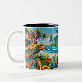 Taza Bicolor Bailarina de bonito Hula en las Islas Hawái
