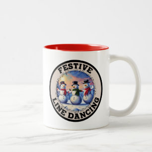 Taza Bicolor Baile de línea festivo de los hombres de nieve