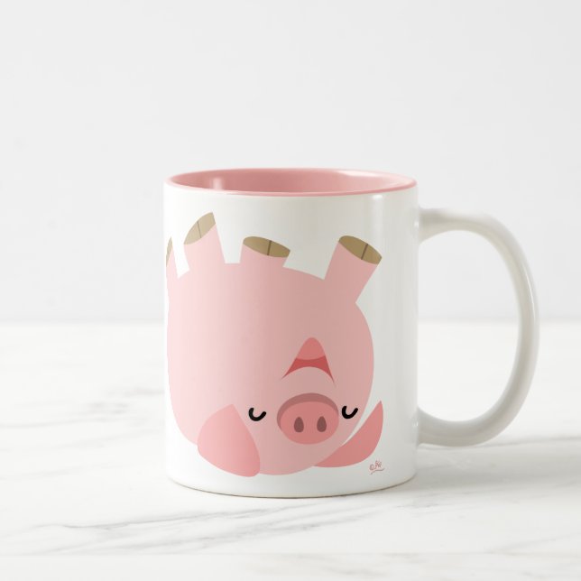 Taza Bicolor Balanceo lindo sobre cerdo del dibujo animado (Derecha)