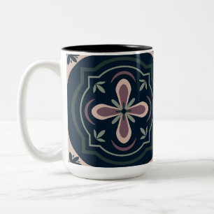 Taza Bicolor Baldosas Geométricas Florales Terrosas