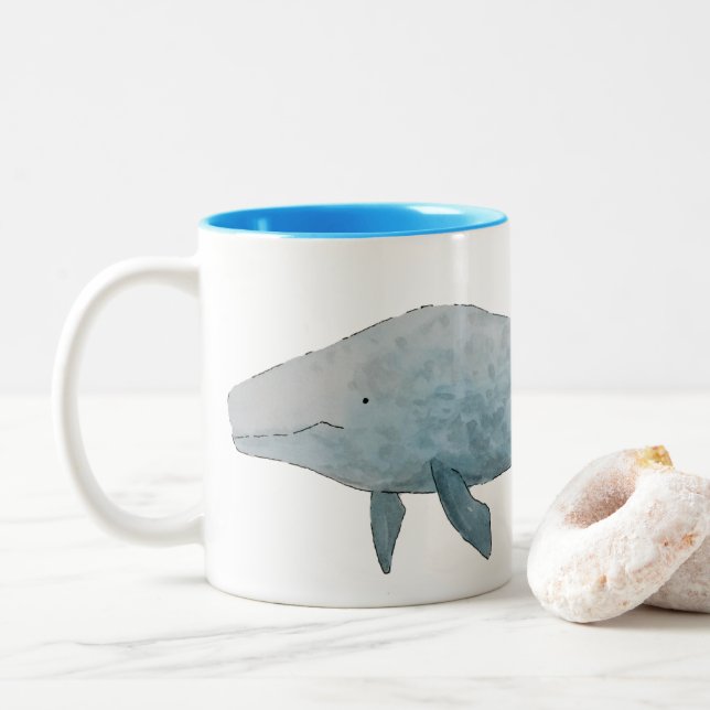 Taza Bicolor Ballena azul acuática artística (Con donut)