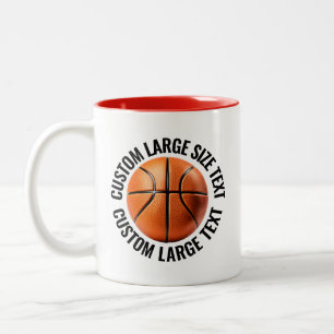 Taza Bicolor Balón de Baloncesto & Texto Grande ROJO 11oz Perso