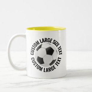 Taza Bicolor Balón de Fútbol & Texto Grande AMARILLO 11oz Perso