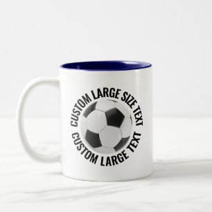 Taza Bicolor Balón de Fútbol & Texto Grande AZUL MARINO 11oz Pe